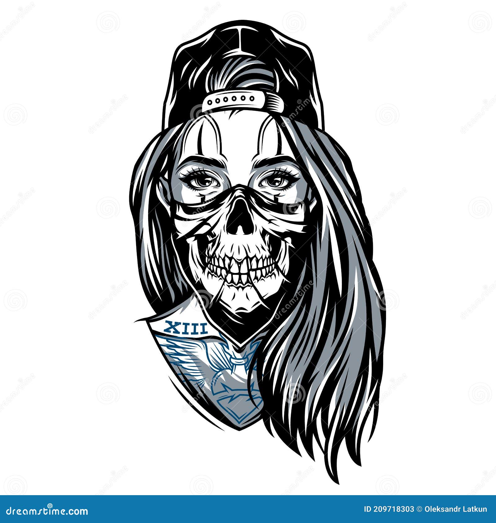 Gangster Chicano Girl with Skull Mask Stock Vector - Illustration of ...