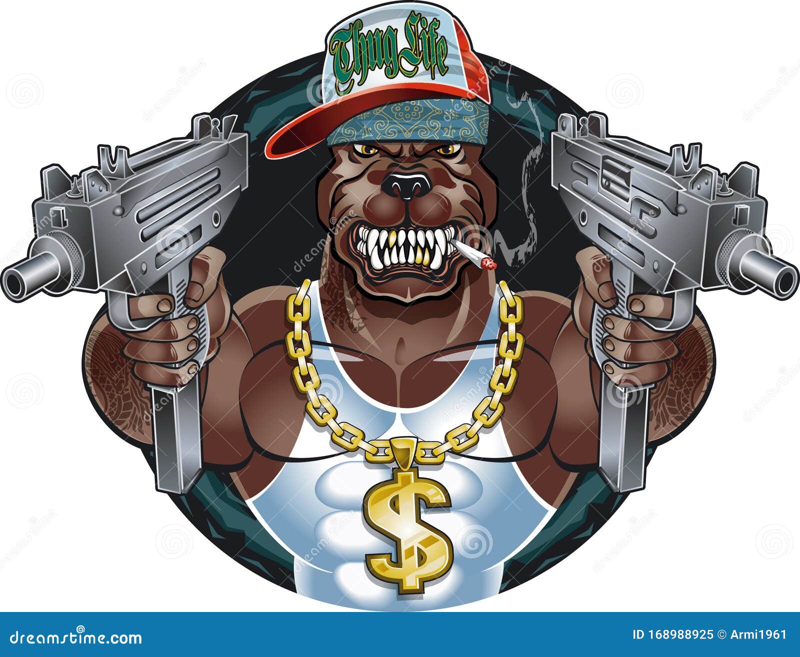 Gangster Dog With Machine Pistols And Attitude Stock Vector Illustration Of Canine Puppy 165