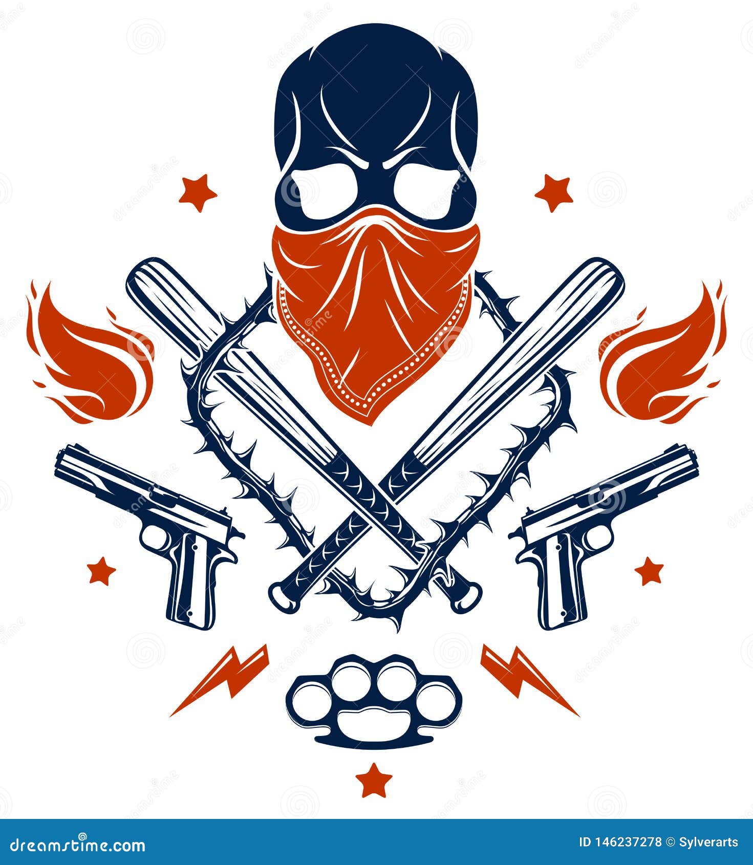 Gangster Emblem Logo or Tattoo with Aggressive Skull Baseball Bats and ...