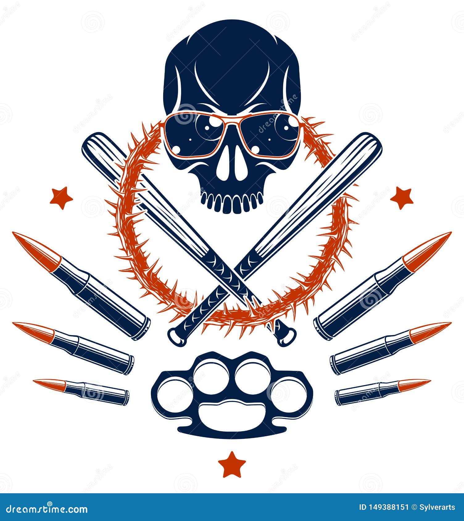 Gangster Emblem Logo or Tattoo with Aggressive Skull Baseball Bats and ...