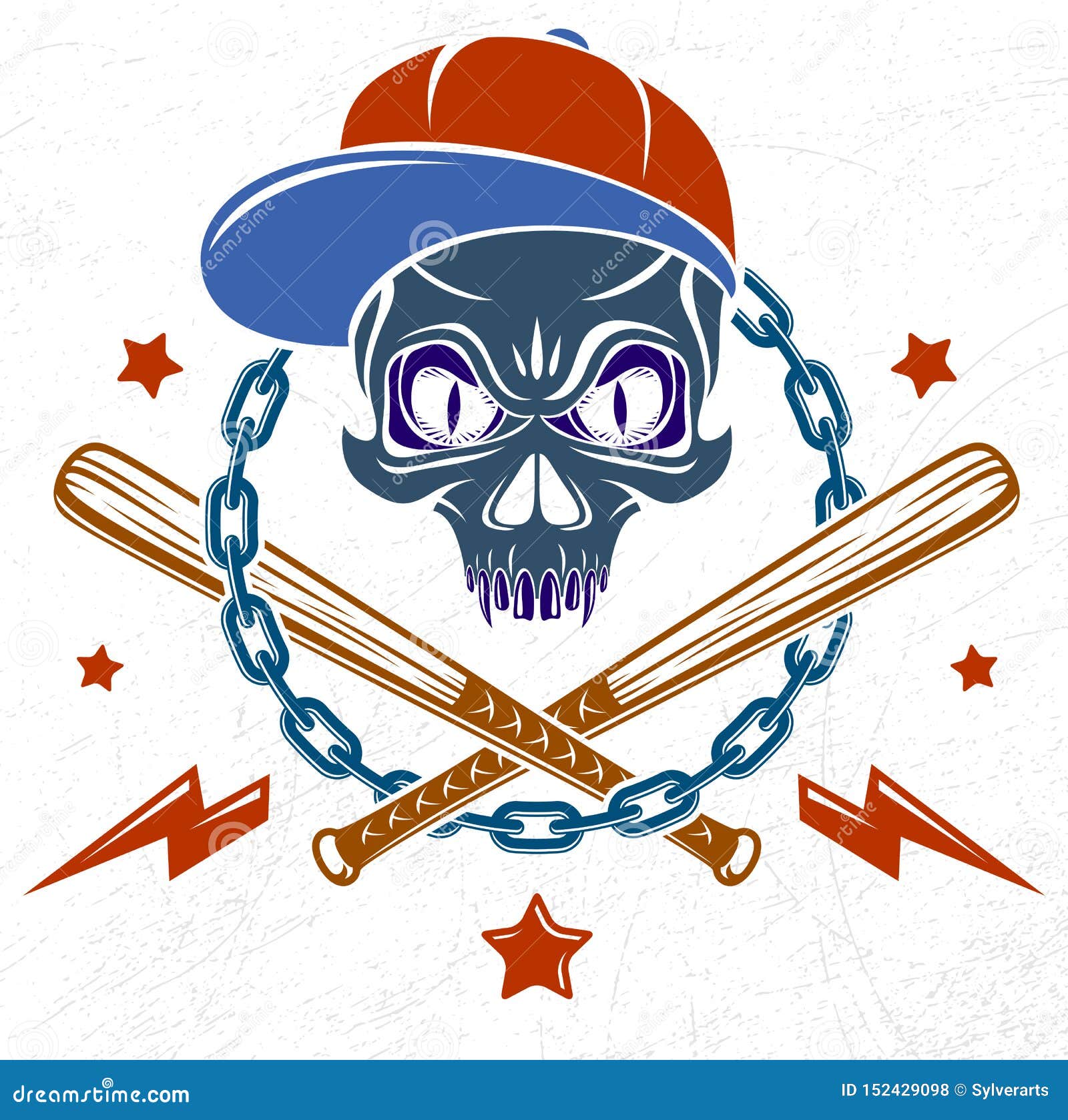 Gangster Emblem Logo or Tattoo with Aggressive Skull Baseball Bats and ...