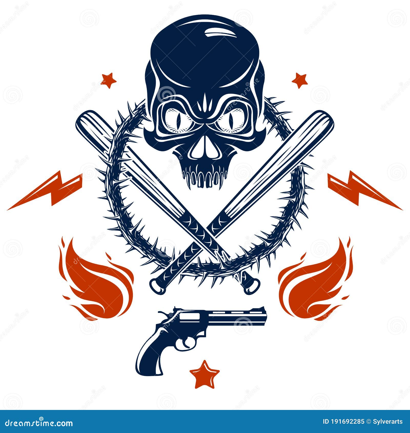 Gangster Emblem Logo or Tattoo with Aggressive Skull Baseball Bats and ...