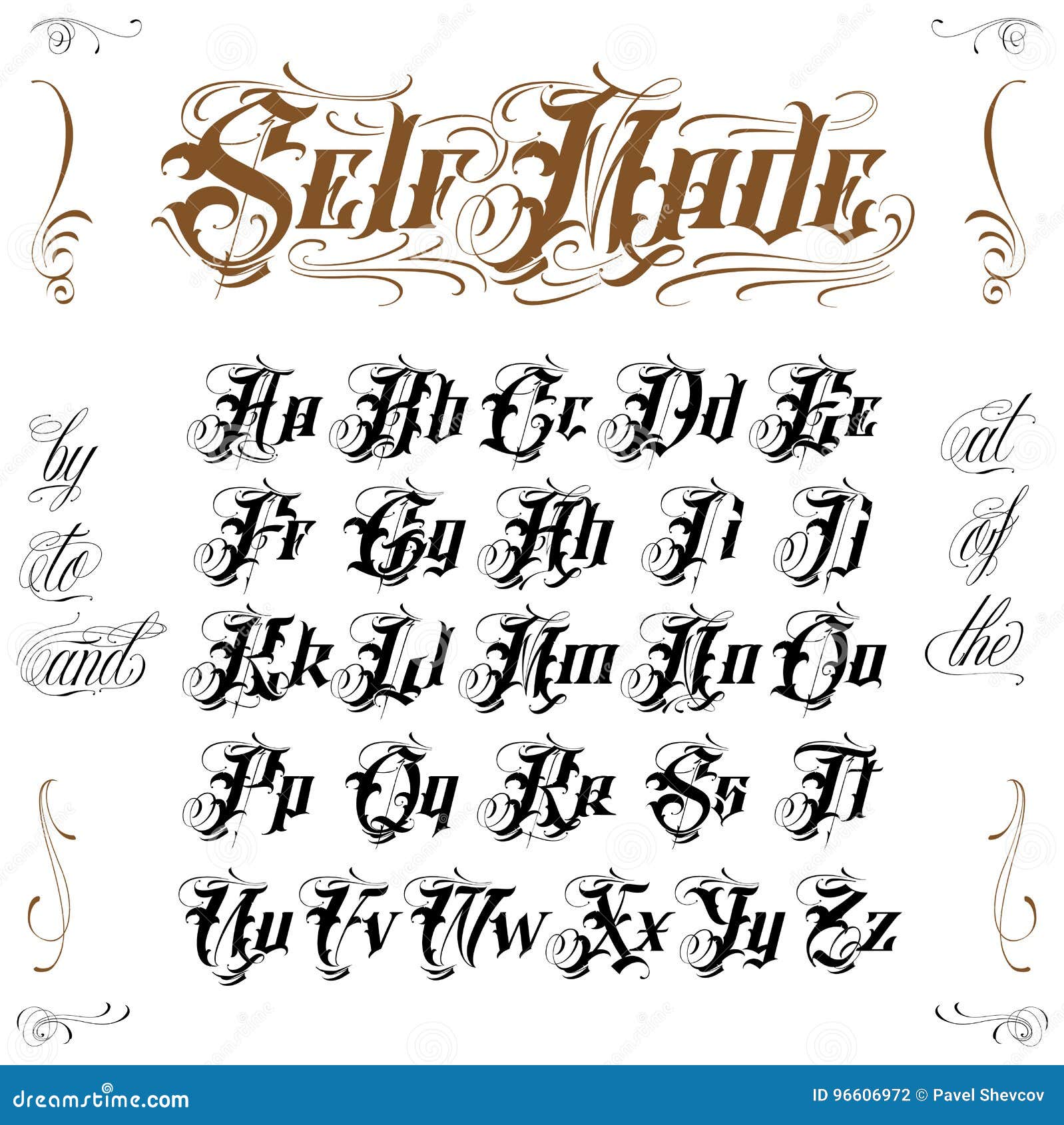 Gangster tattoo lettering stock vector. Illustration of cursive - 96606972