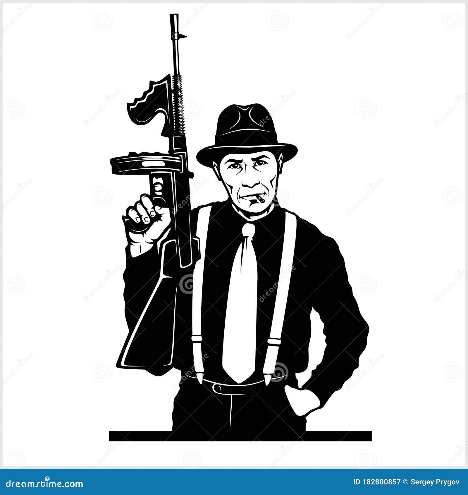 Gangster with Thompson Submachine Gun. Vector Illustration Stock Vector -  Illustration of detective, silhouette: 182800857