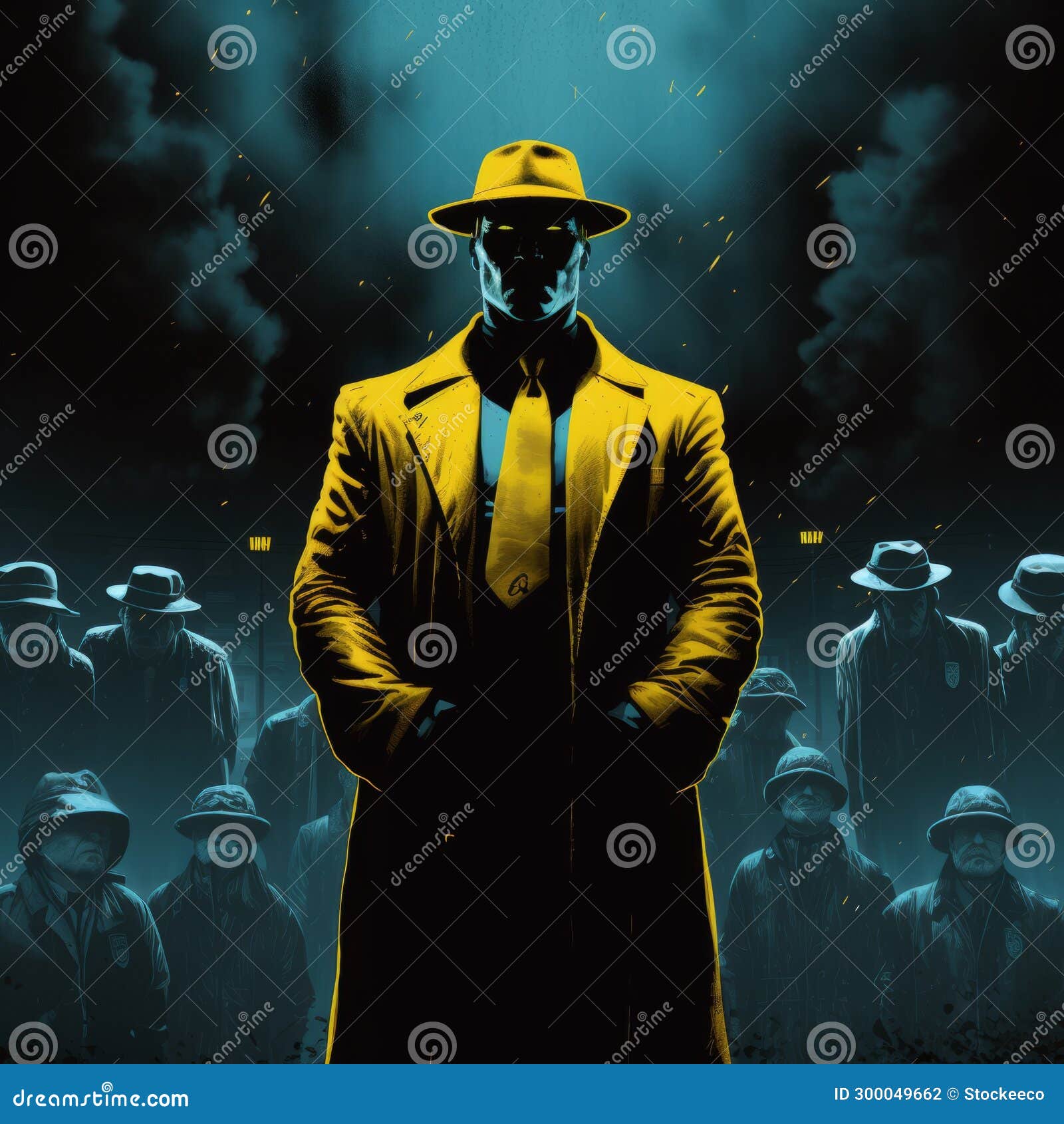 Mysterious Man in Trenchcoat: a Gritty and Elegant Illustration Stock