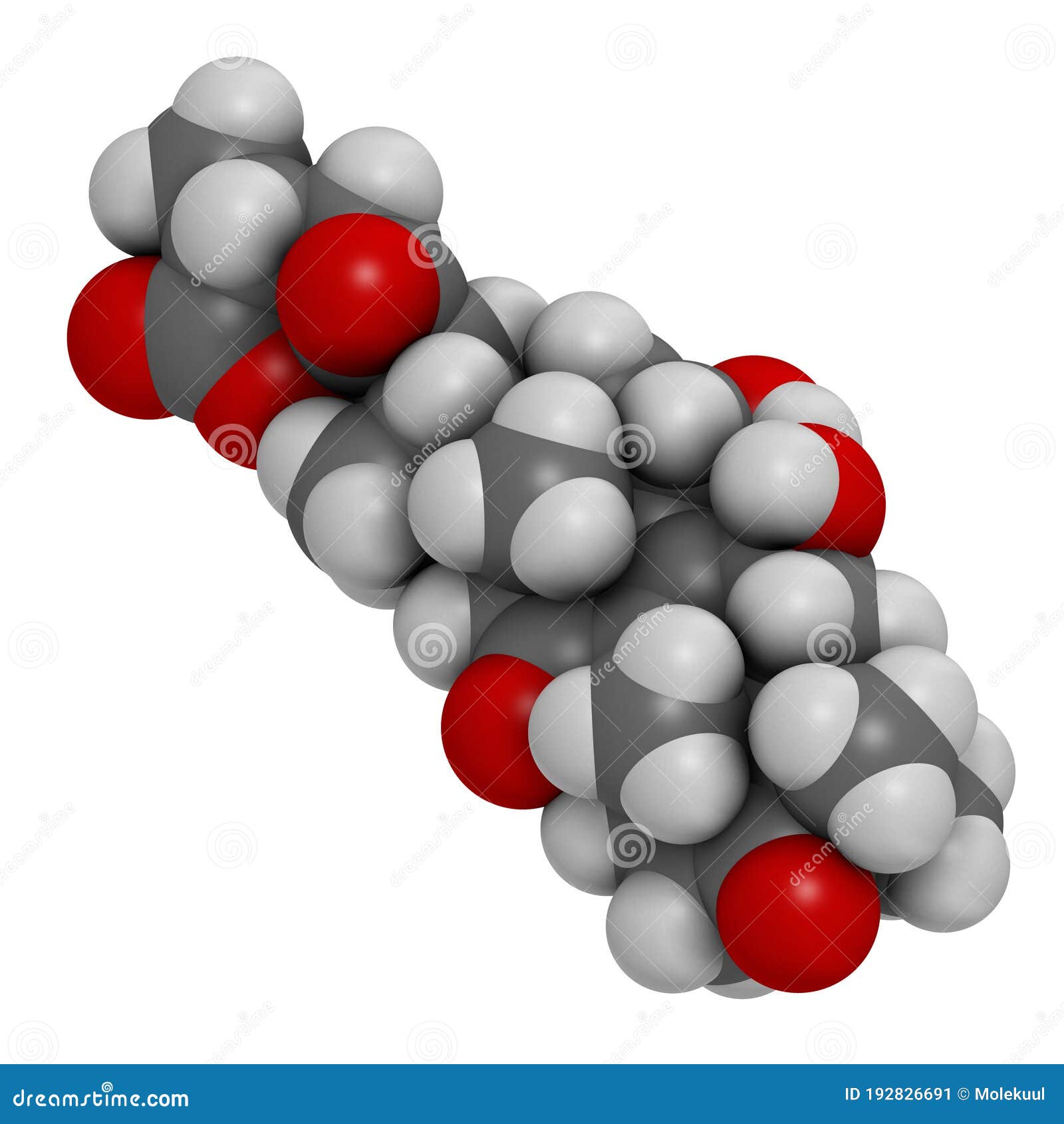 ganoderic acid a molecule. present in ganoderma mushrooms. 3d rendering. atoms are represented as spheres with conventional color