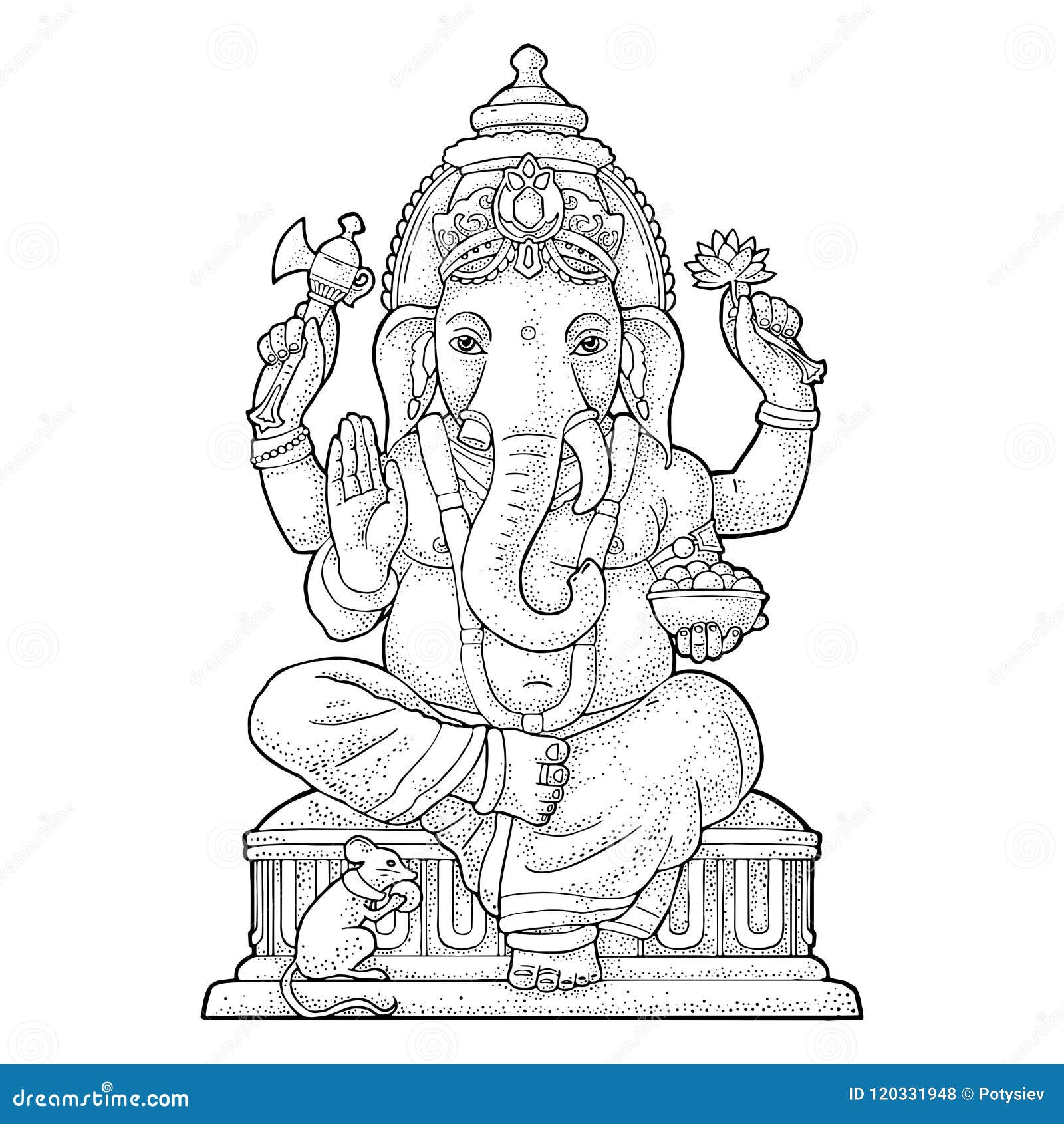 Ganpati with Mouse for Poster Ganesh Chaturthi. Engraving Vintage Vector  Stock Vector - Illustration of culture, ganpati: 120331948