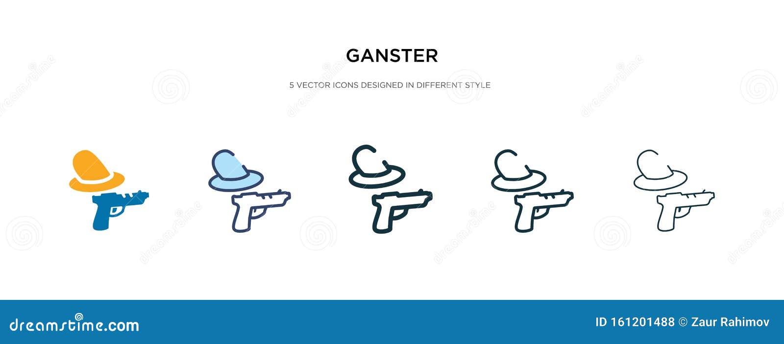 ganster icon in different style  . two colored and black ganster  icons ed in filled, outline, line
