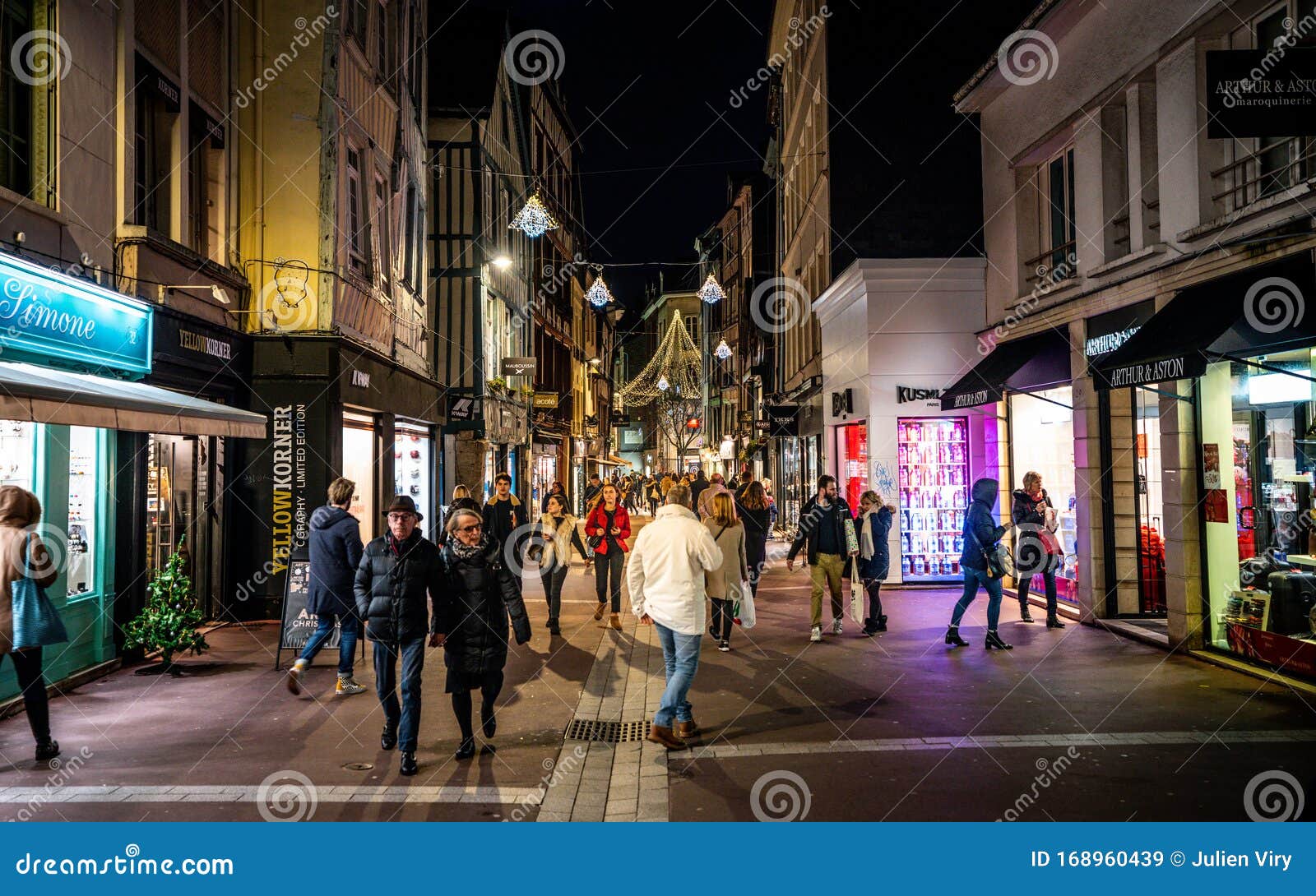 Ganterie Pedestrian Shopping Street View in Old Rouen District Full of ...