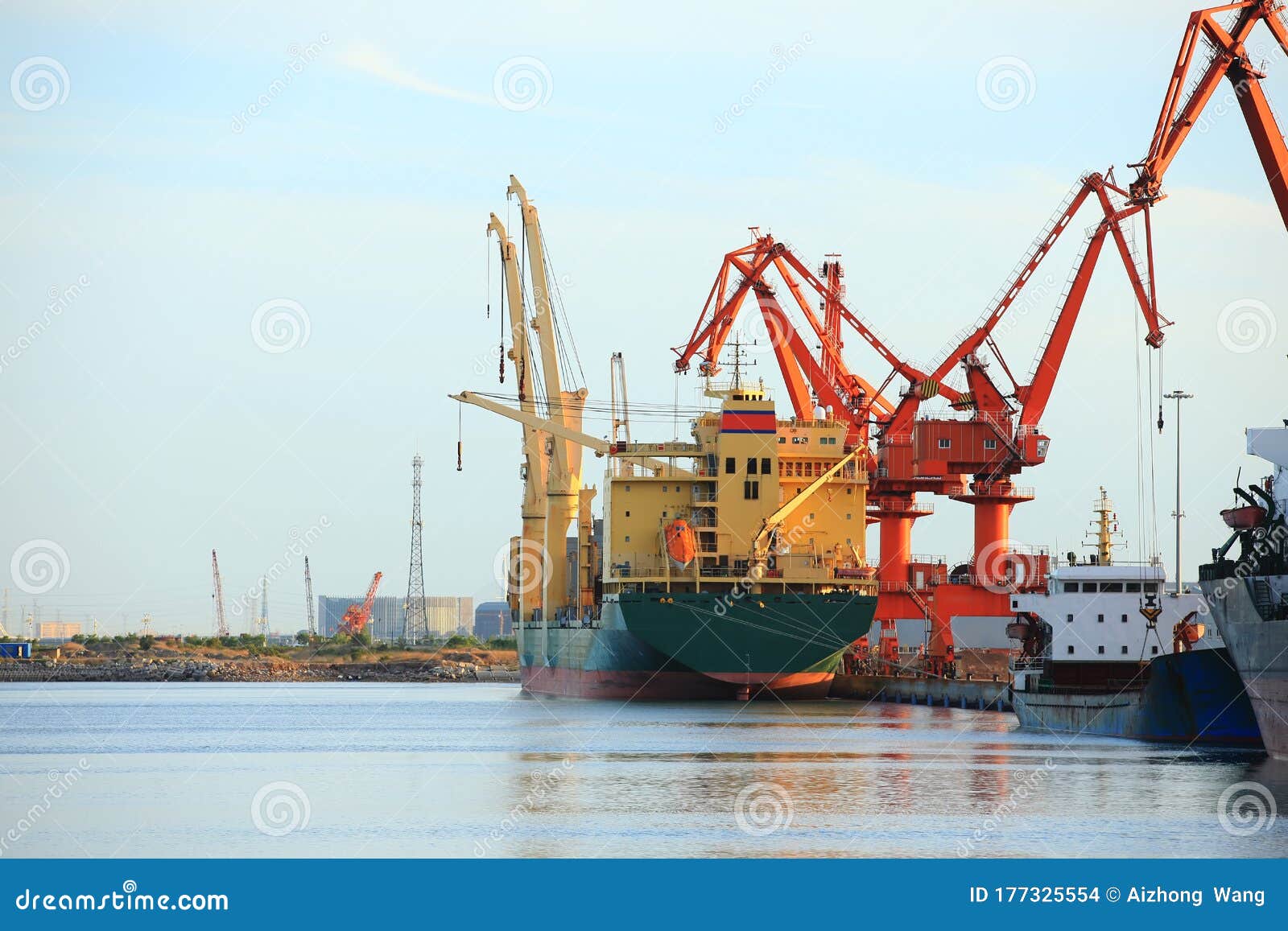 Gantry crane and ship stock photo. Image of construction 177325554
