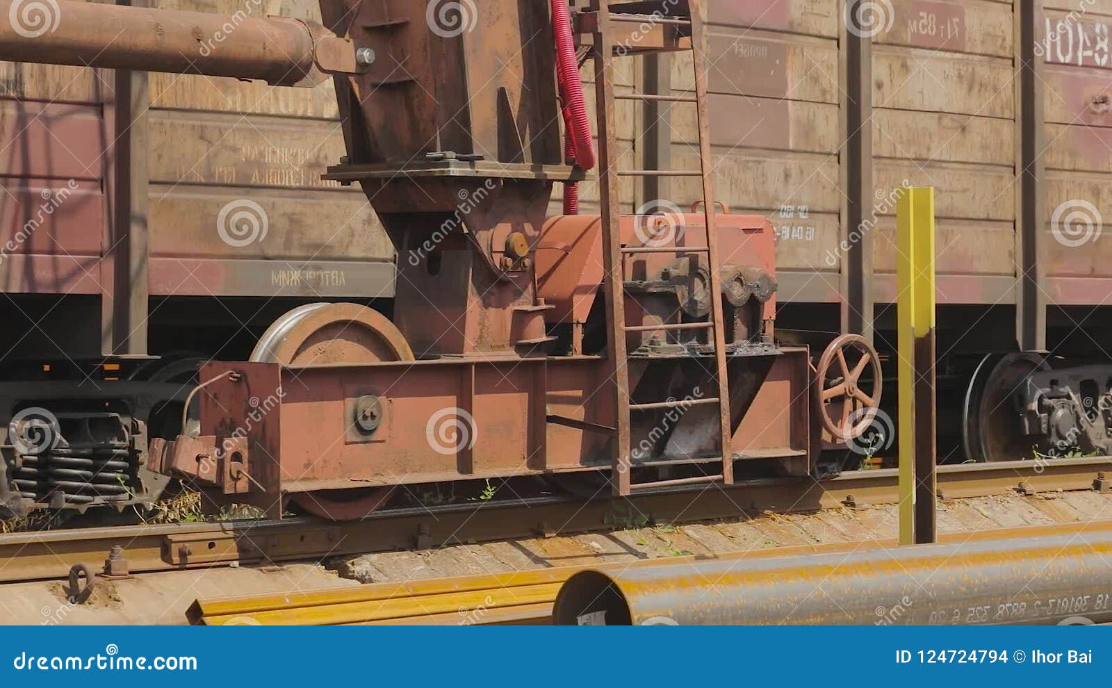 Gantry Crane Wheels Closeup in Motion Stock Footage Video of panorama, steel 124724794