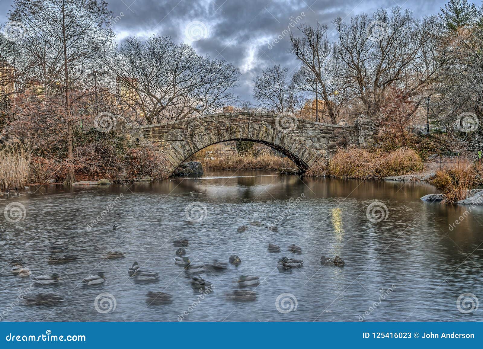 Gapstow Bridge Central Park, New York City Stock Image - Image of frost ...