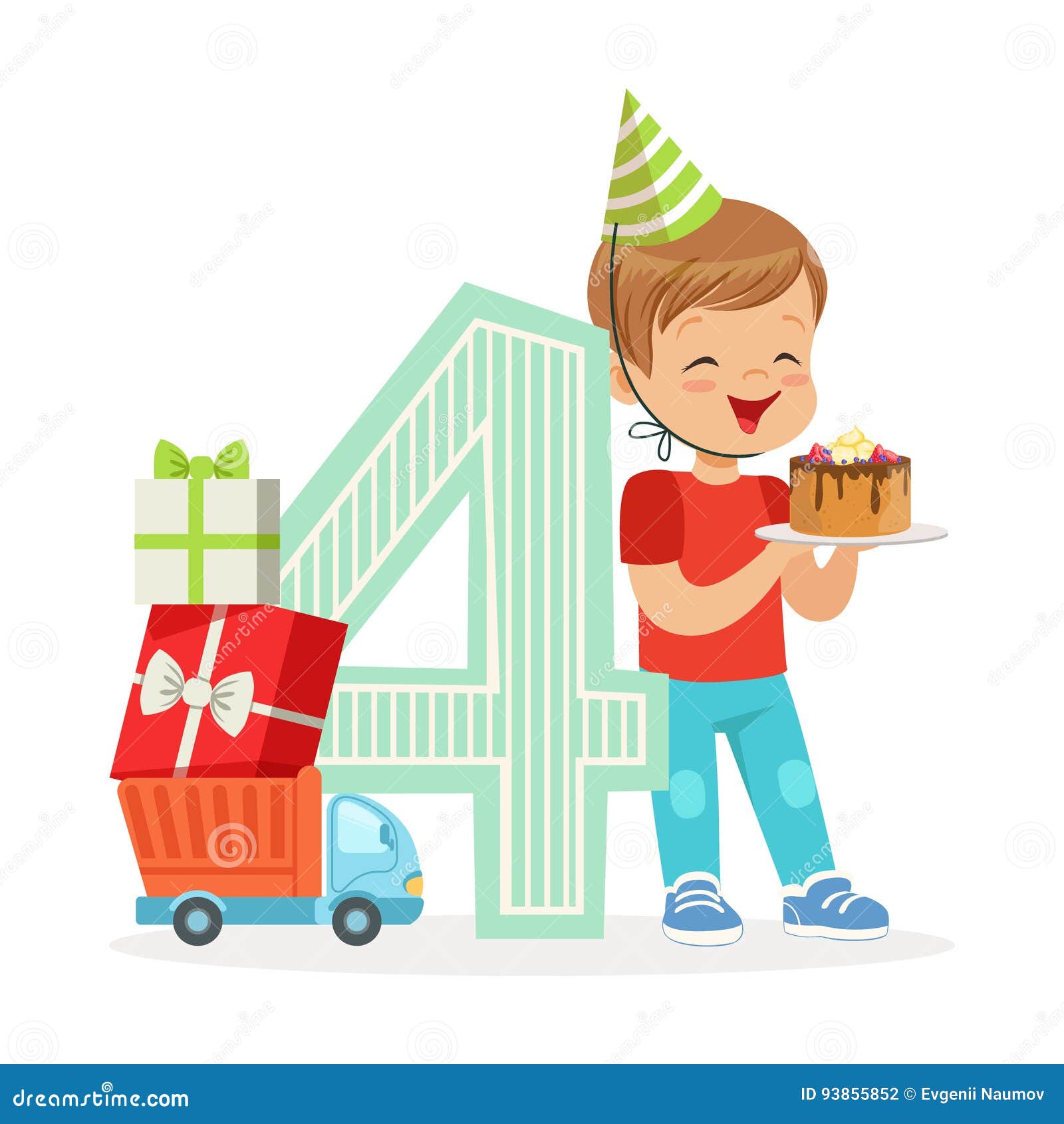 Carte Joyeux Anniversaire. Joyeux Anniversaire Garçon De 4 Ans. Carte  Cadeau. Vector Illustration Clip Art Libres De Droits, Svg, Vecteurs Et  Illustration. Image 48594657