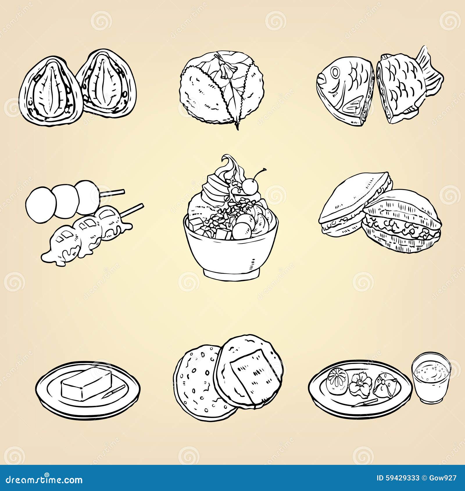 Garabatee El Dibujo De Lápiz Del Postre Tradicional Japonés FO De La Cocina  Ilustración del Vector - Ilustración de alimento, casero: 59429333