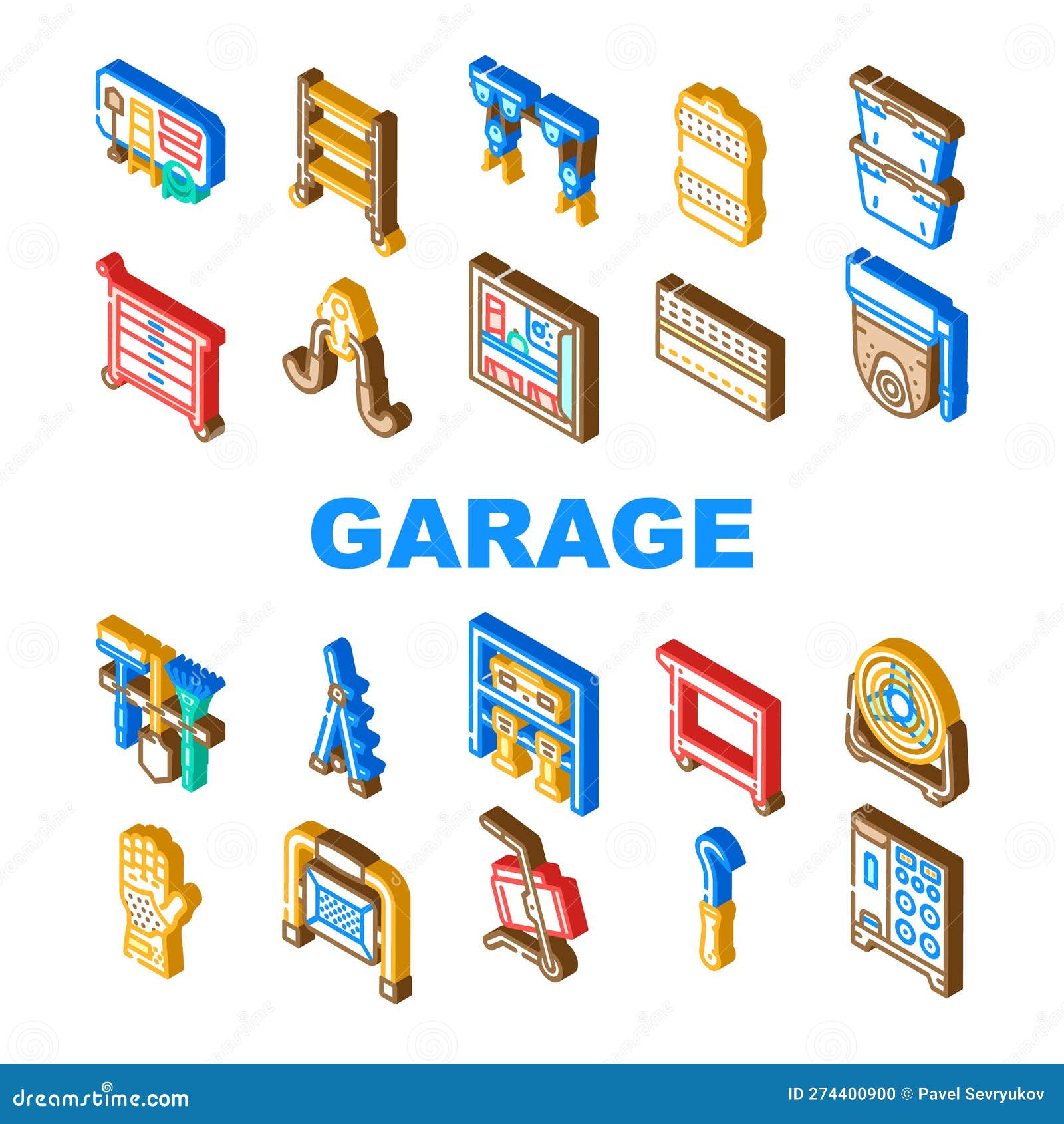 Garage Accessories Tool Service Icons Set Vector Stock Vector