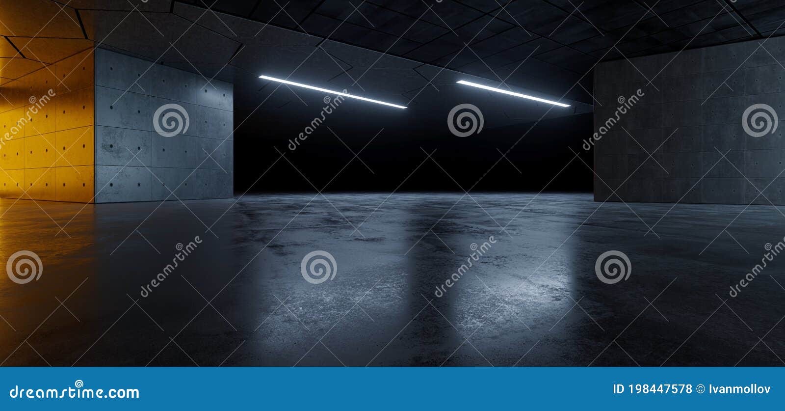 garage cement  sci fi concrete grunge dark underground studio hangar parking car showroom orange blue lights modern background