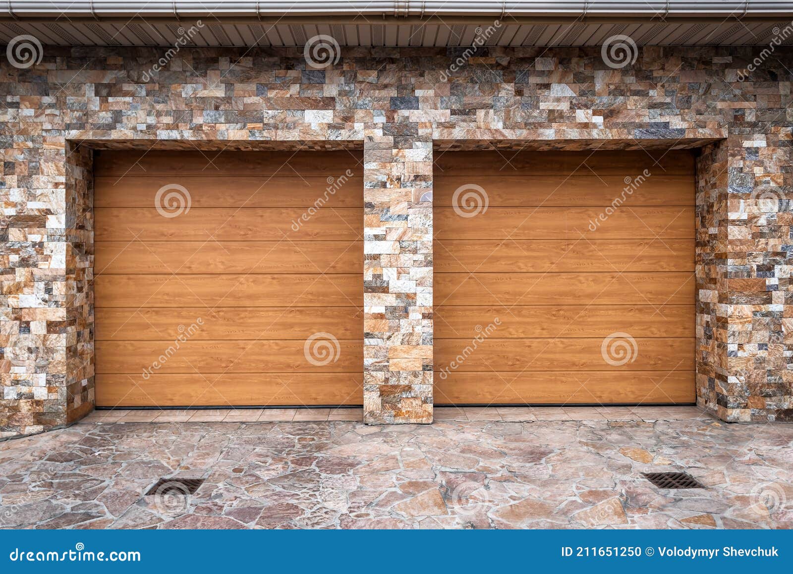 Garage with double doors stock photo. Image of custom 211651250