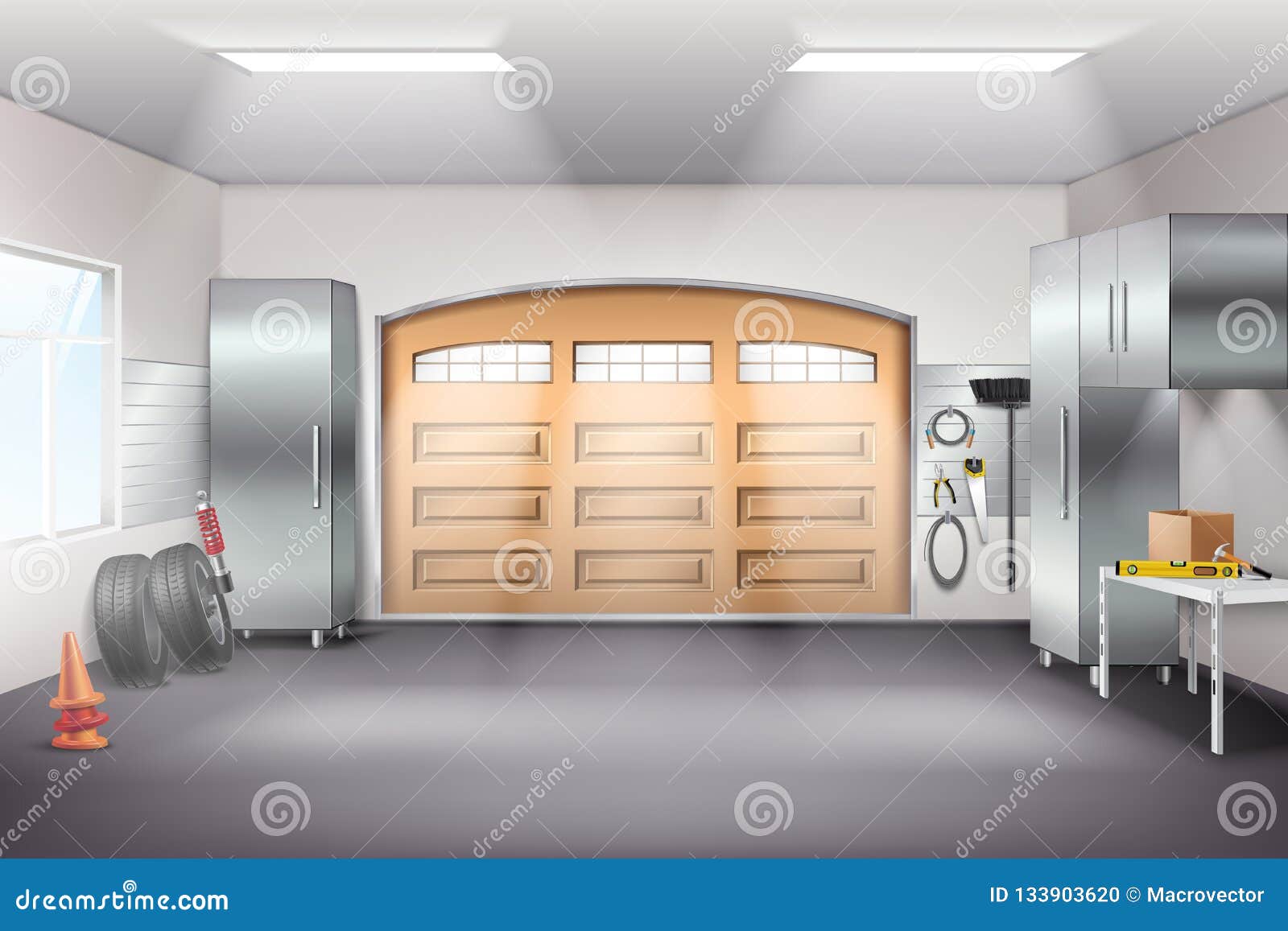 Garage Interior Realistic Composition Stock Vector Illustration