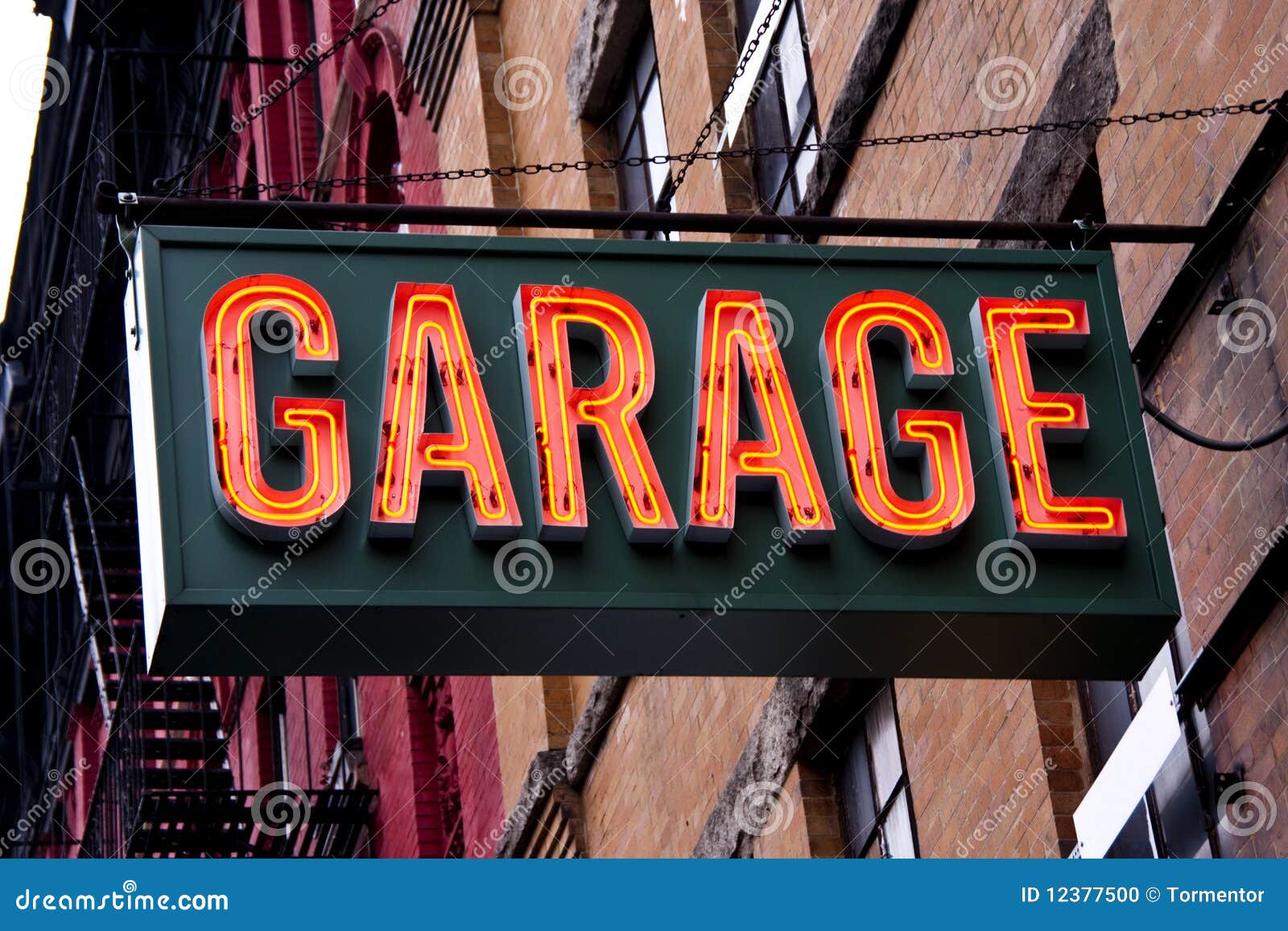 Garage Neon Sign stock photo. Image of buildings, street - 12377500