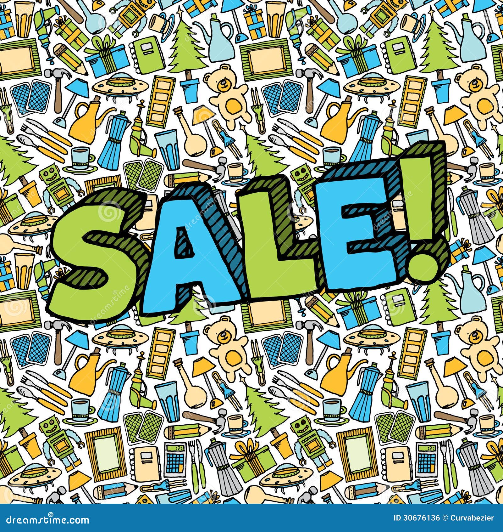 Garage Sale Seamless Pattern / Colorful Object Background Stock