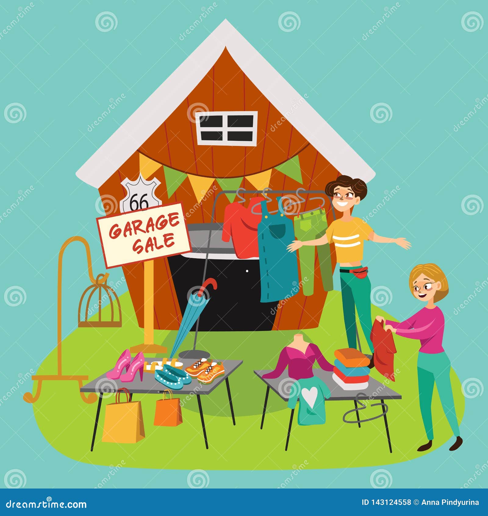 Garage Sale Young Beautiful Women at the Weekly Cloth Market, Girls Choose  Clothes at the Sale of Used Items, Seller and Stock Vector - Illustration  of person, isolated: 143124558