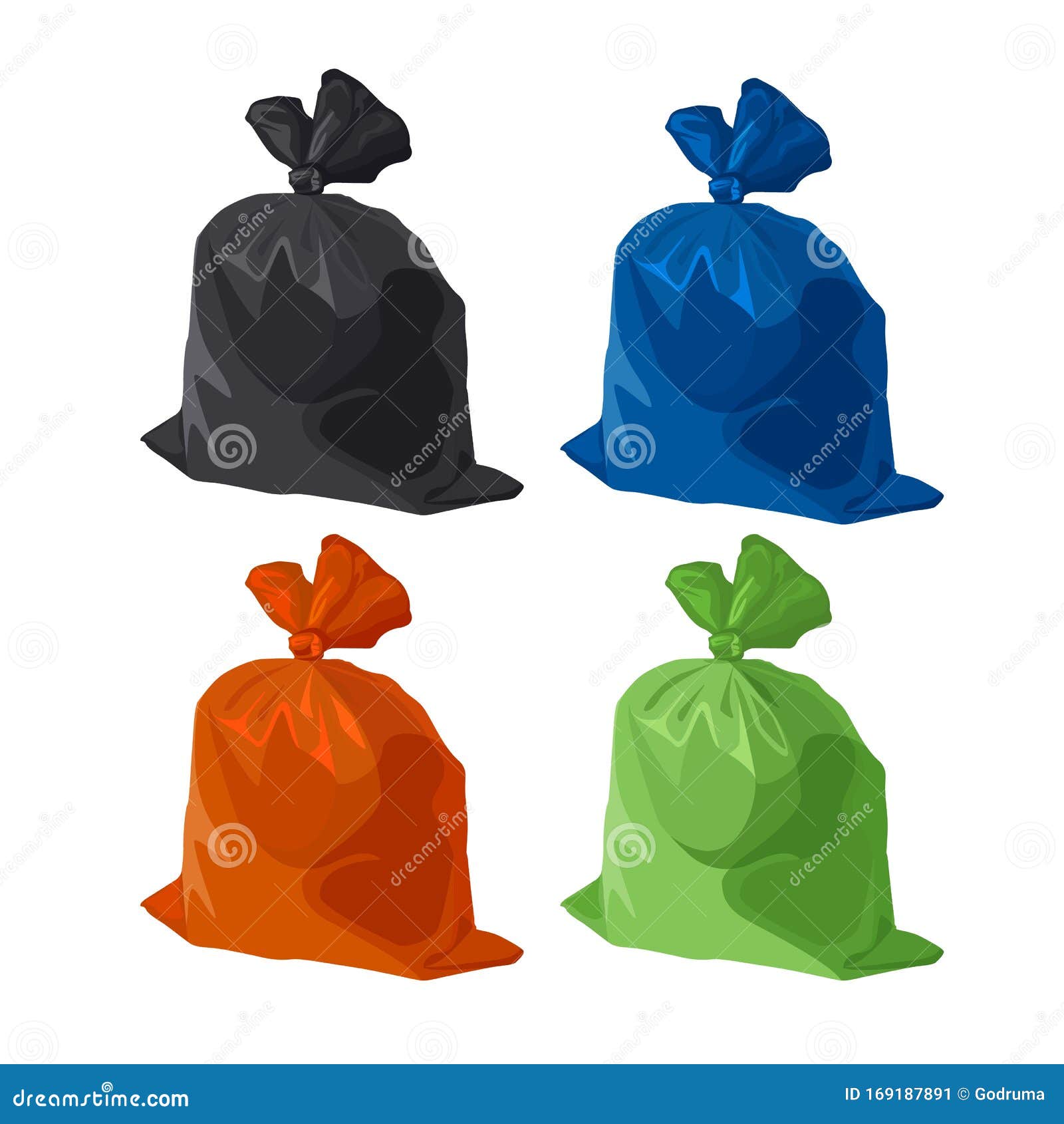 Garbage Bag Icons Set. Rubbish, Waste and Trash in Plastic Pack Stock