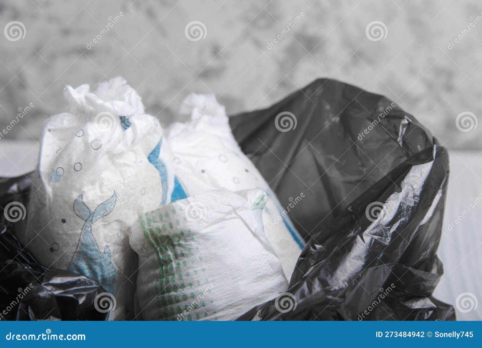 Garbage Bag with Waste, Plastic and Diapers Closeup. Environment