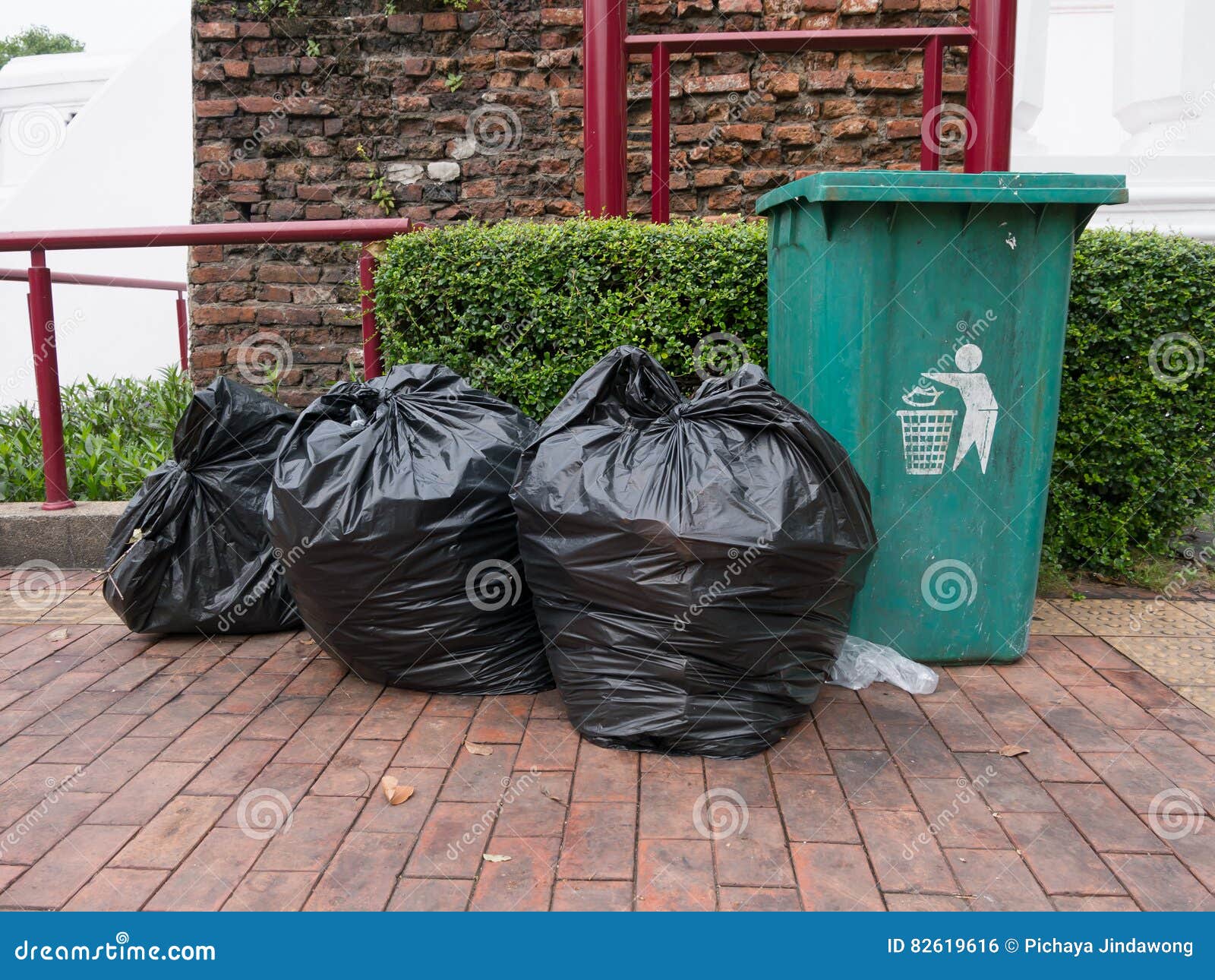 Garbage bags and bin stock photo. Image of green, area - 82619616