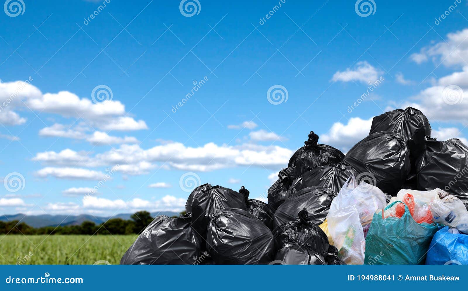 Garbage Bags Large Pile, Plastic Garbage Waste Big Stack, Lot of Waste Bag  and Sky Background, Copy Space Stock Image - Image of dustbin, landfill:  194988041