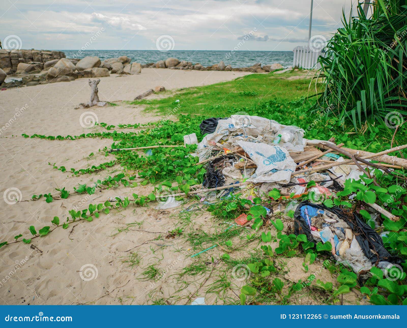 Garbage On The Beachenvironment Pollution In Travel High Season Rayong