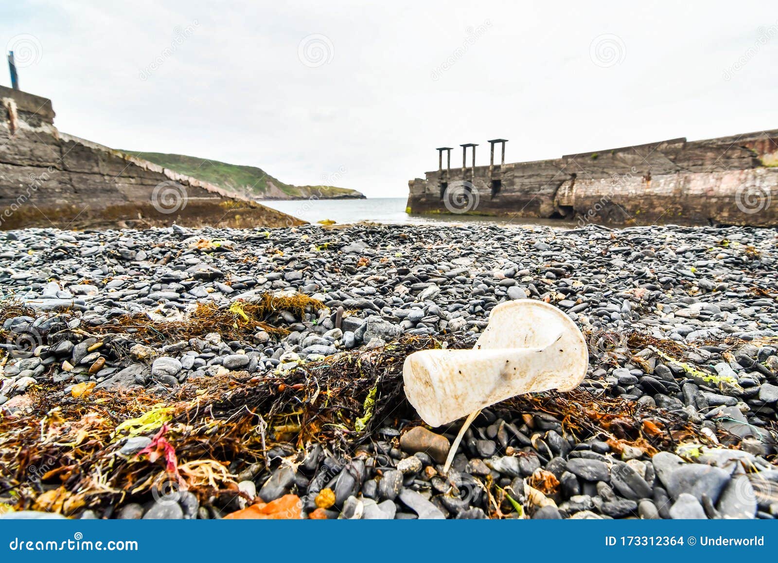 garbage on beach, photo as a background , in principado de asturias, spain europe