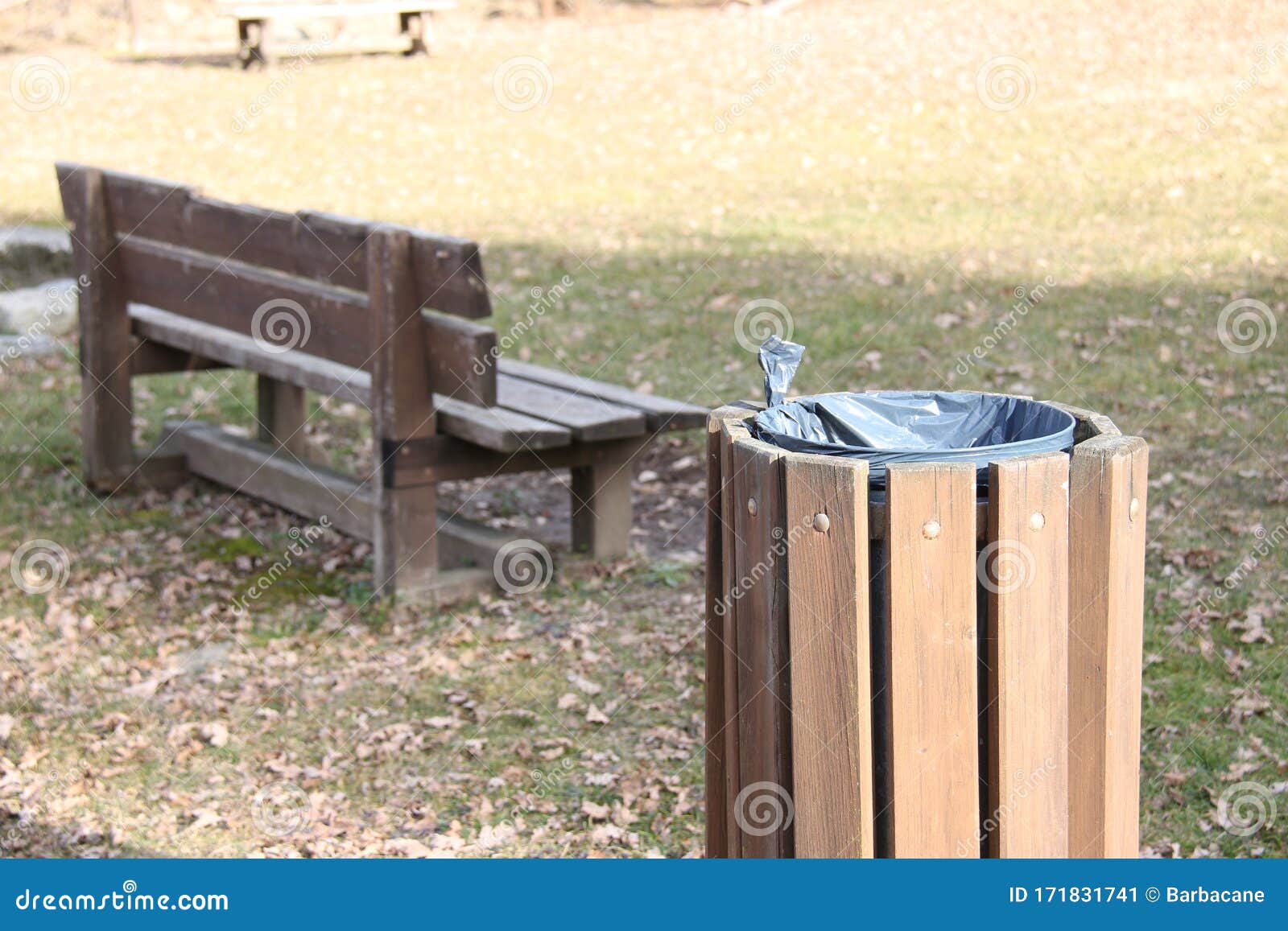 Wooden Rubbish Bin with Sack Inside Black Stock Image Image of object