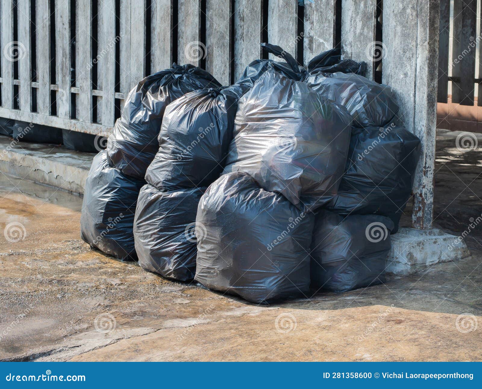 Garbage is Packed in Black Plastic Bags. Stock Photo Image of