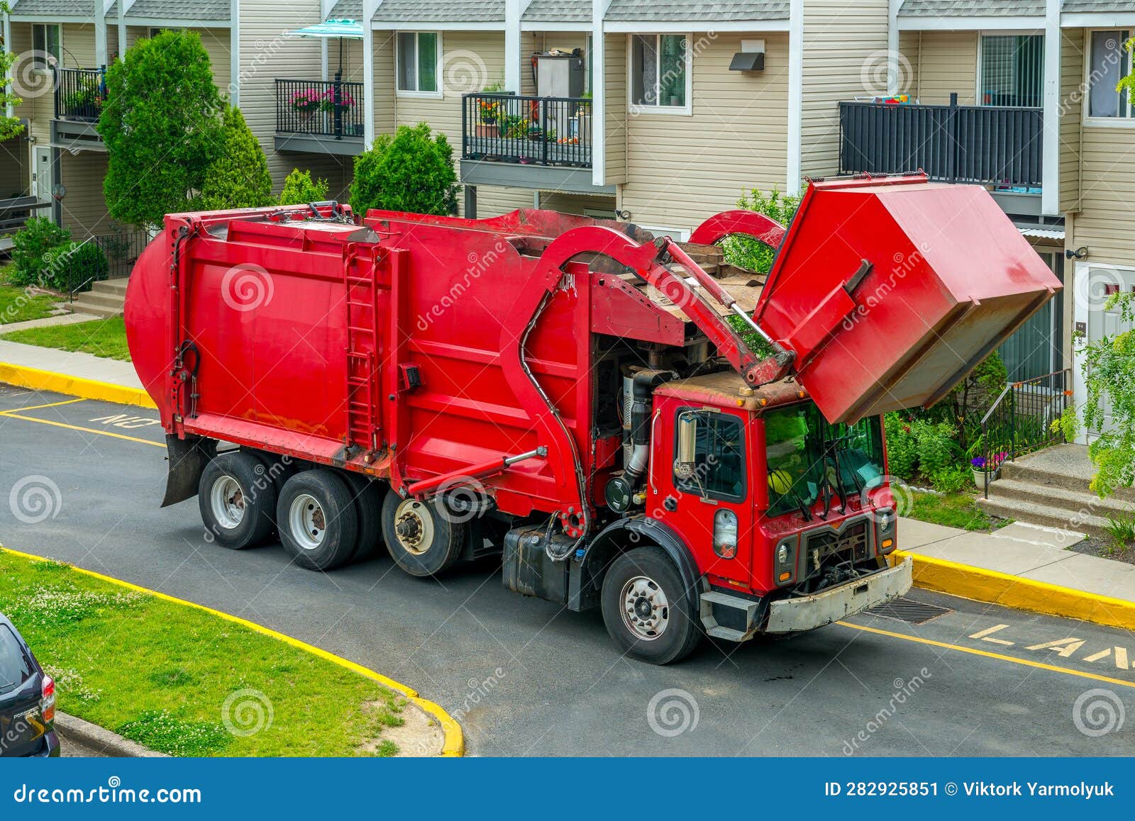 Garbage pickup truck stock image. Image of service, street 282925851