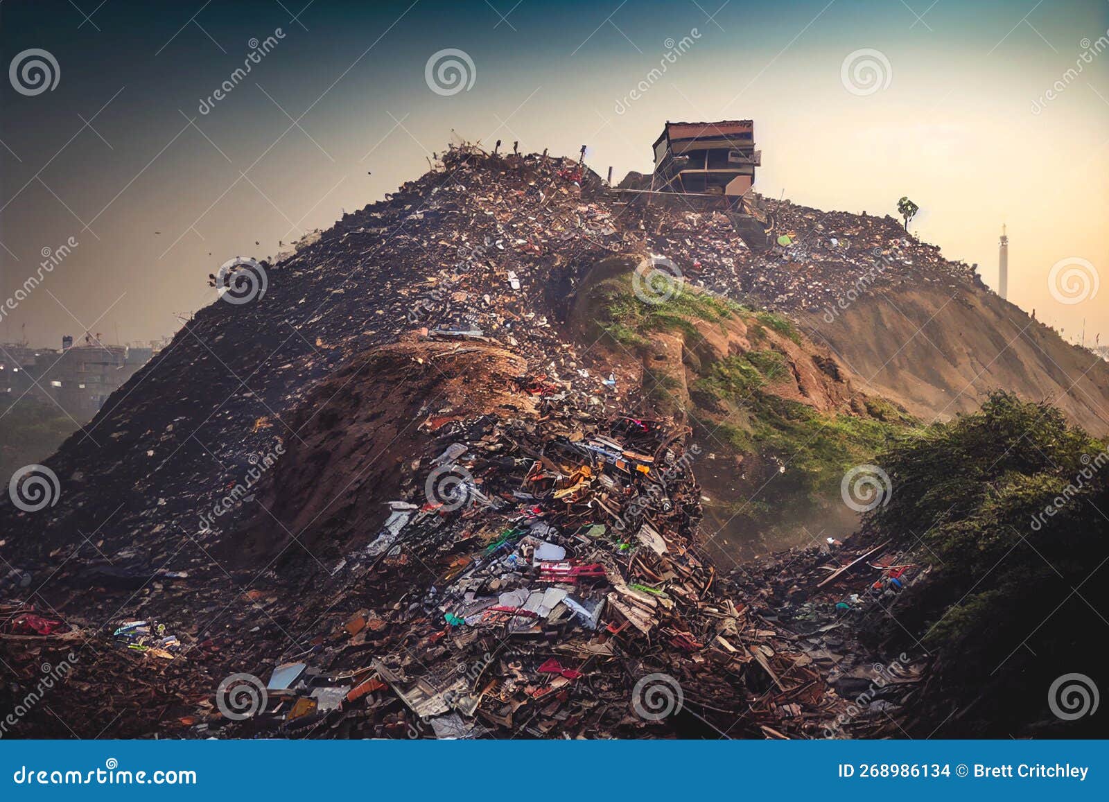 garbage piled high in poor over populated country