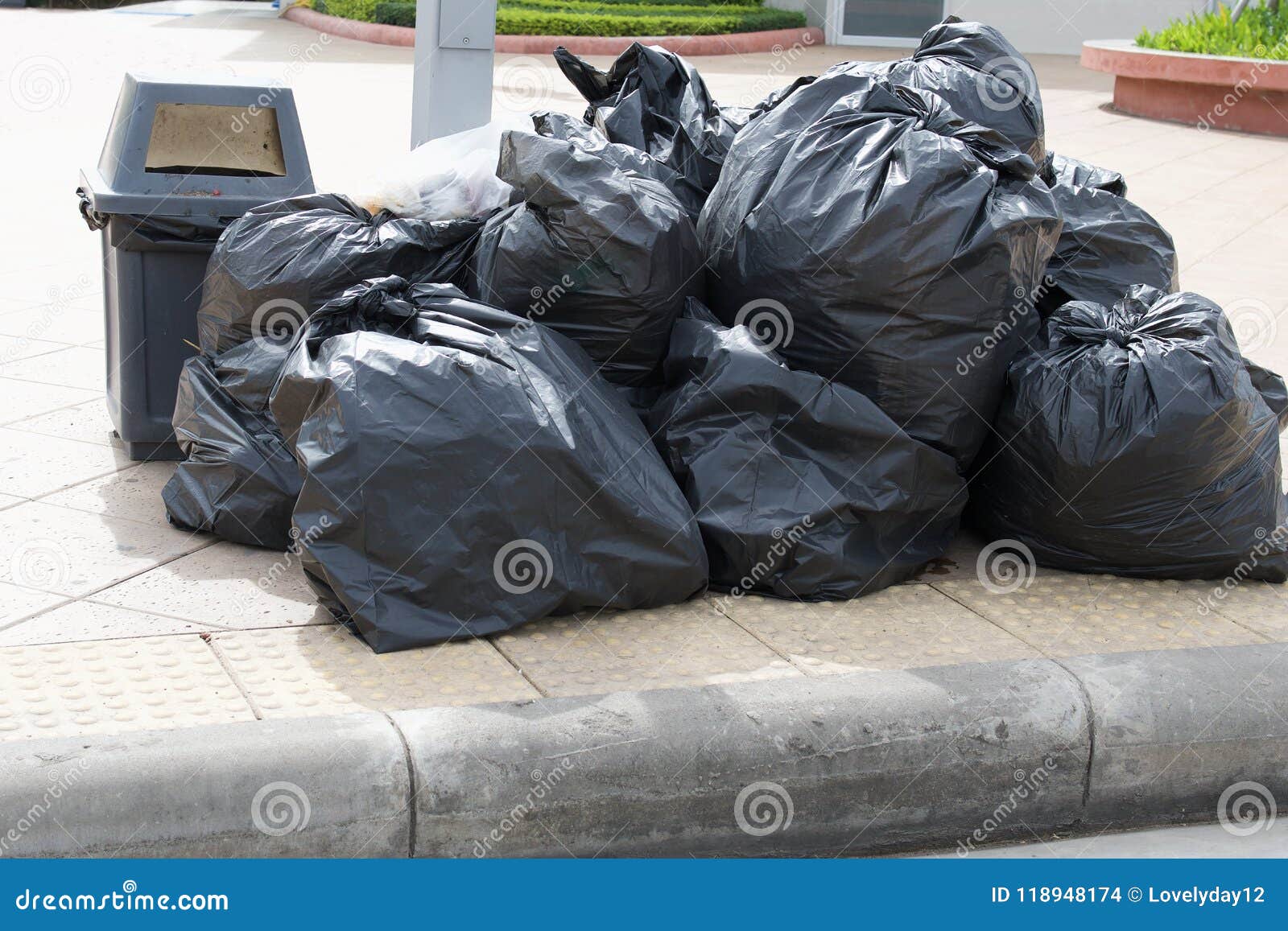Garbage Plastic Bag and Recycle Bin Stock Photo Image of background
