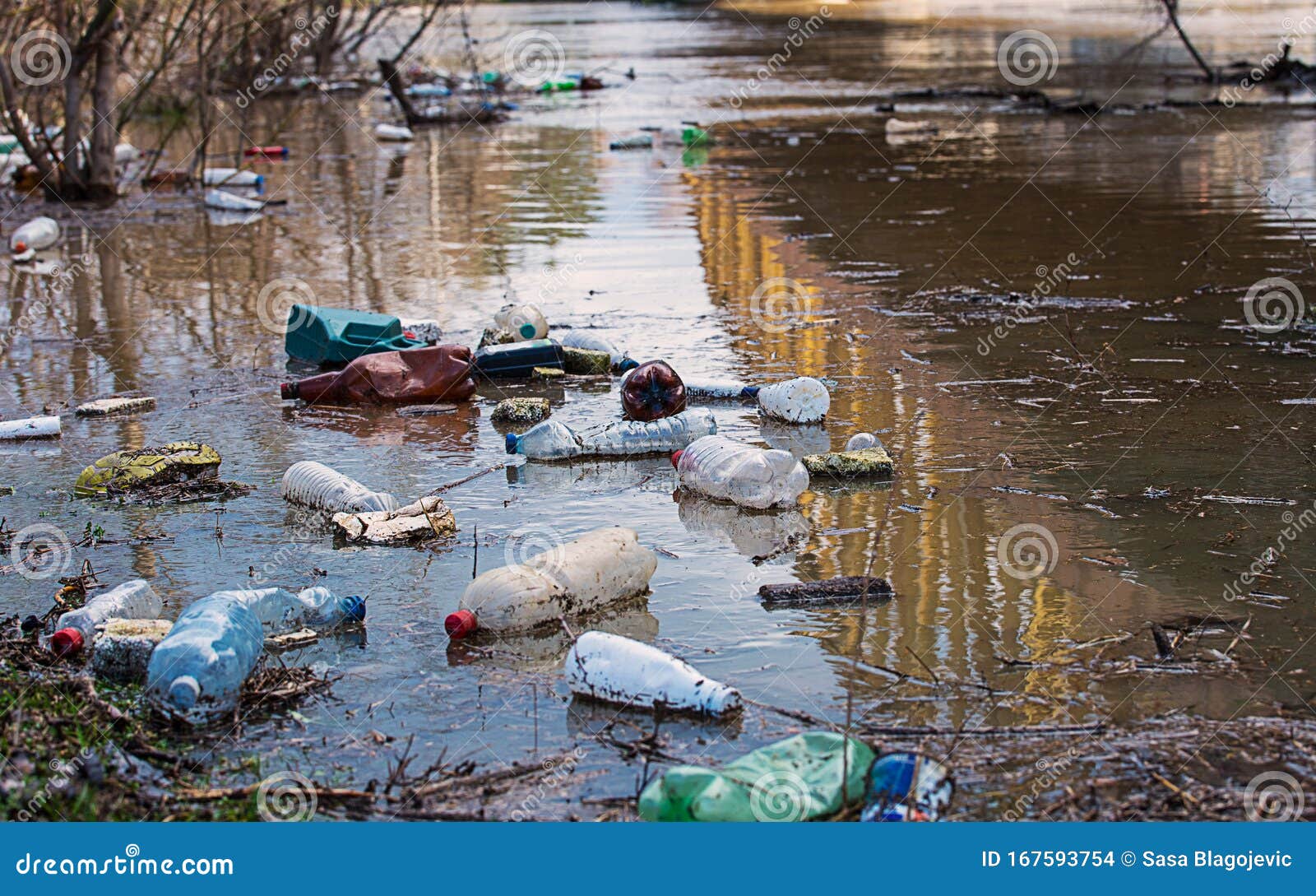 Garbage in the river stock photo. Image of catastrophe 167593754