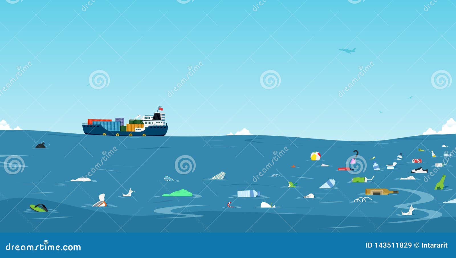 Garbage in the sea stock vector. Illustration of nature - 143511829