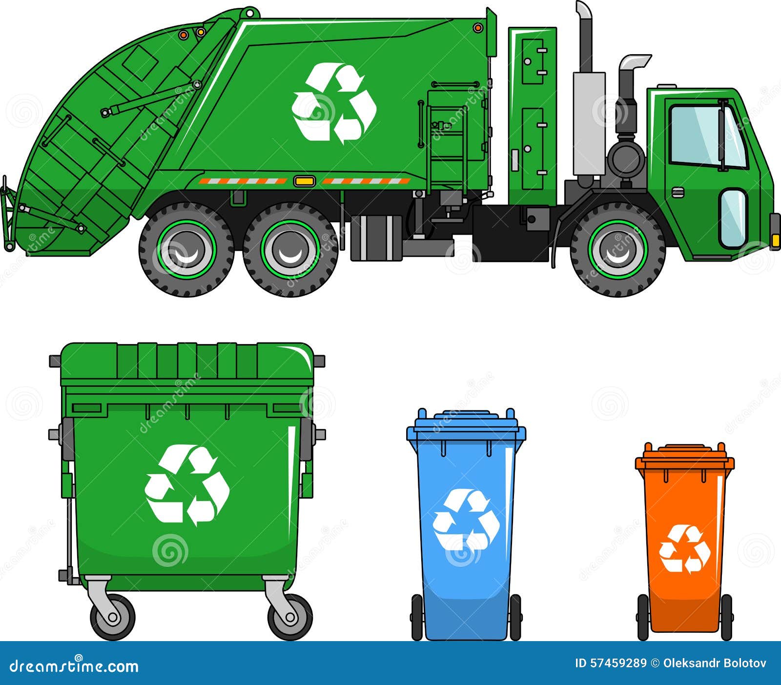 Garbage Truck and Different Types of Dumpsters on a White Background in ...