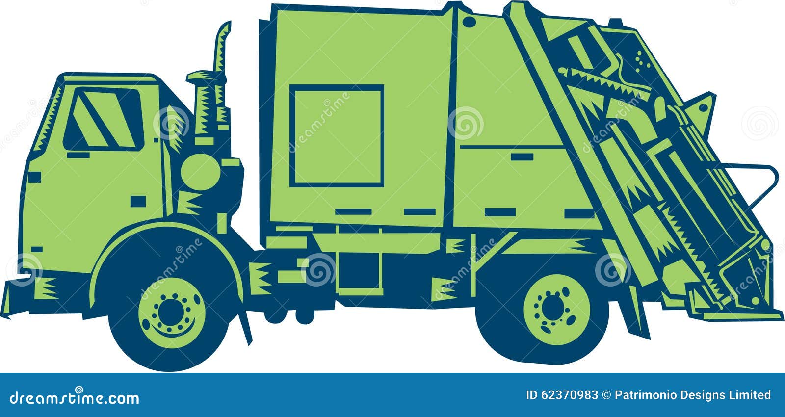 Garbage Truck Rear End Loader Side Woodcut Stock Vector - Illustration ...