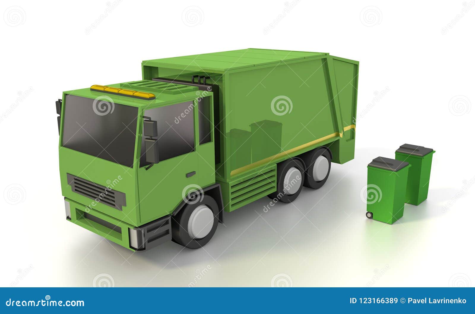 Garbage Truck With Two Garbage Cans 3d Rendering Stock Illustration Illustration Of Industrial Recycling 123166389
