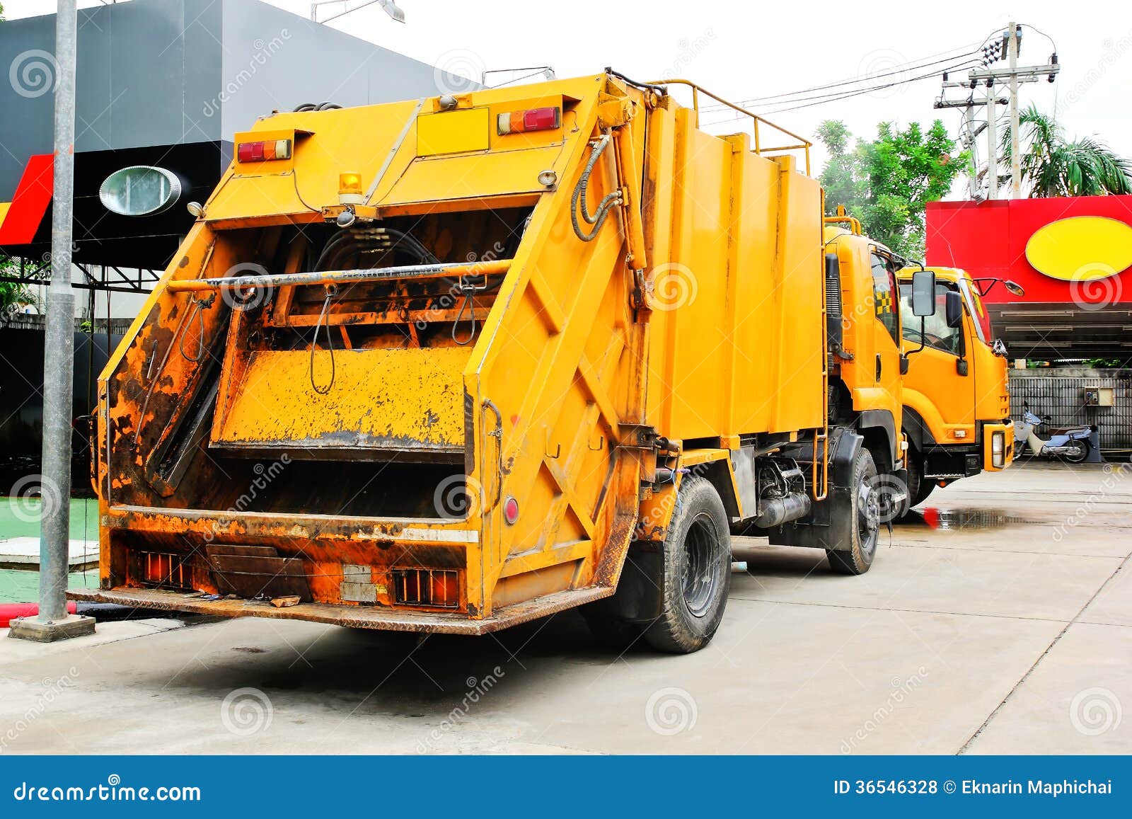 Garbage truck stock photo. Image of yellow, semi, vehicle - 36546328