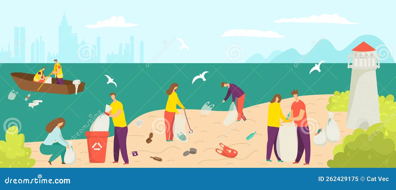 Garbage Waste at Beach, Clean Environment at Shore Vector Illustration ...