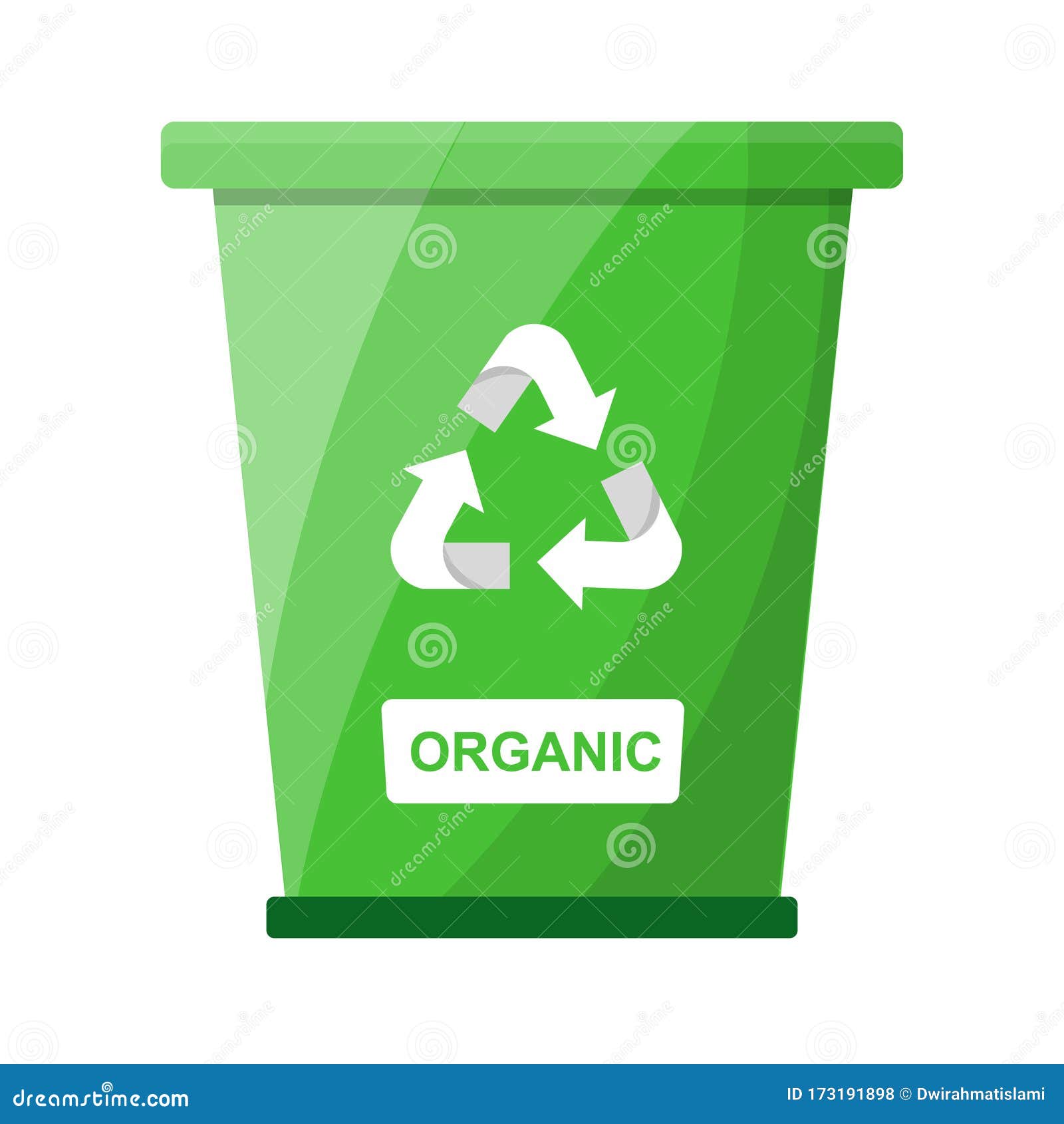 Garbage Waste Sorting Organic Recycle Bin Green Color Flat Vector