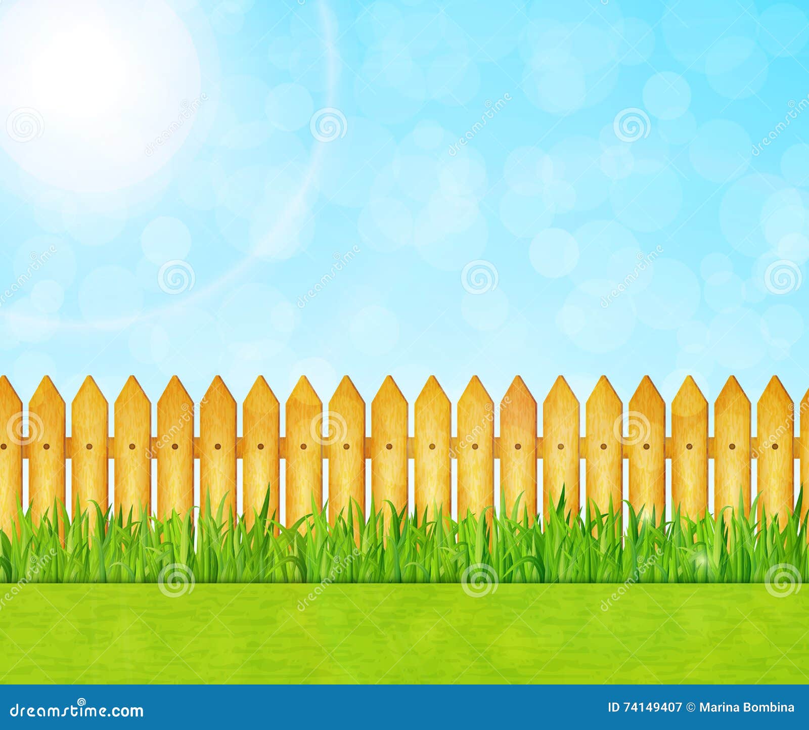 Garden Background with Green Grass and Wooden Fence Stock Vector -  Illustration of lawn, growth: 74149407