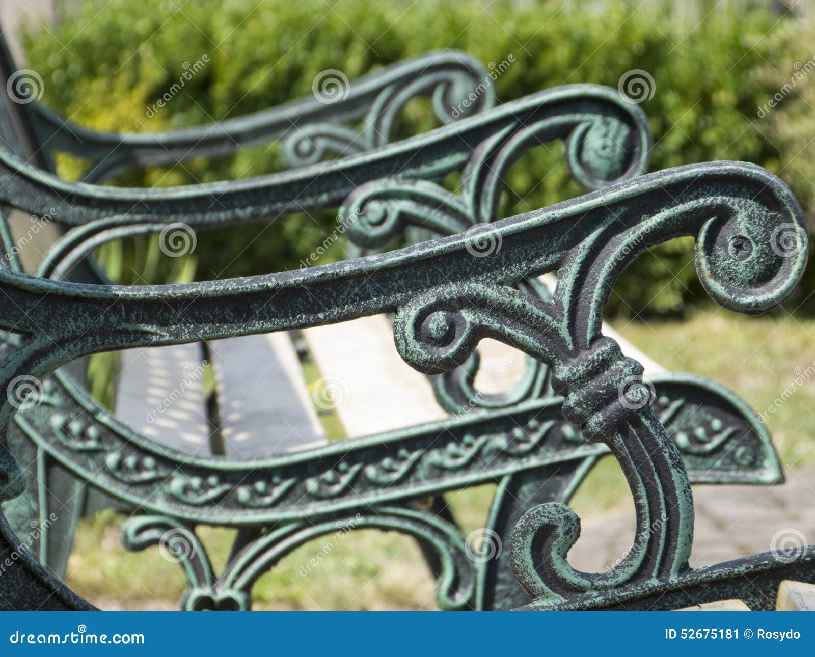 Garden Bench with Ornaments Stock Image Image of green, outdoor 52675181