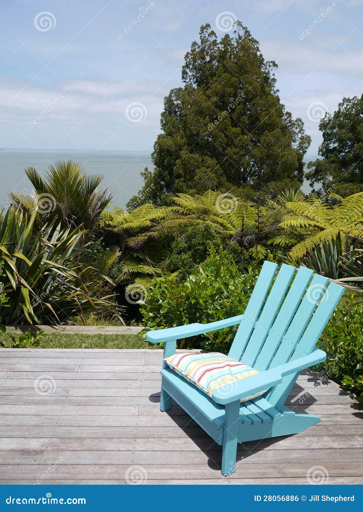 Garden Blue Chair On Wooden Deck Stock Photo Image Of Green Chair 28056886