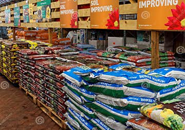 Garden Centre Shop Display of Fertilizers and Soil Improvers Editorial ...