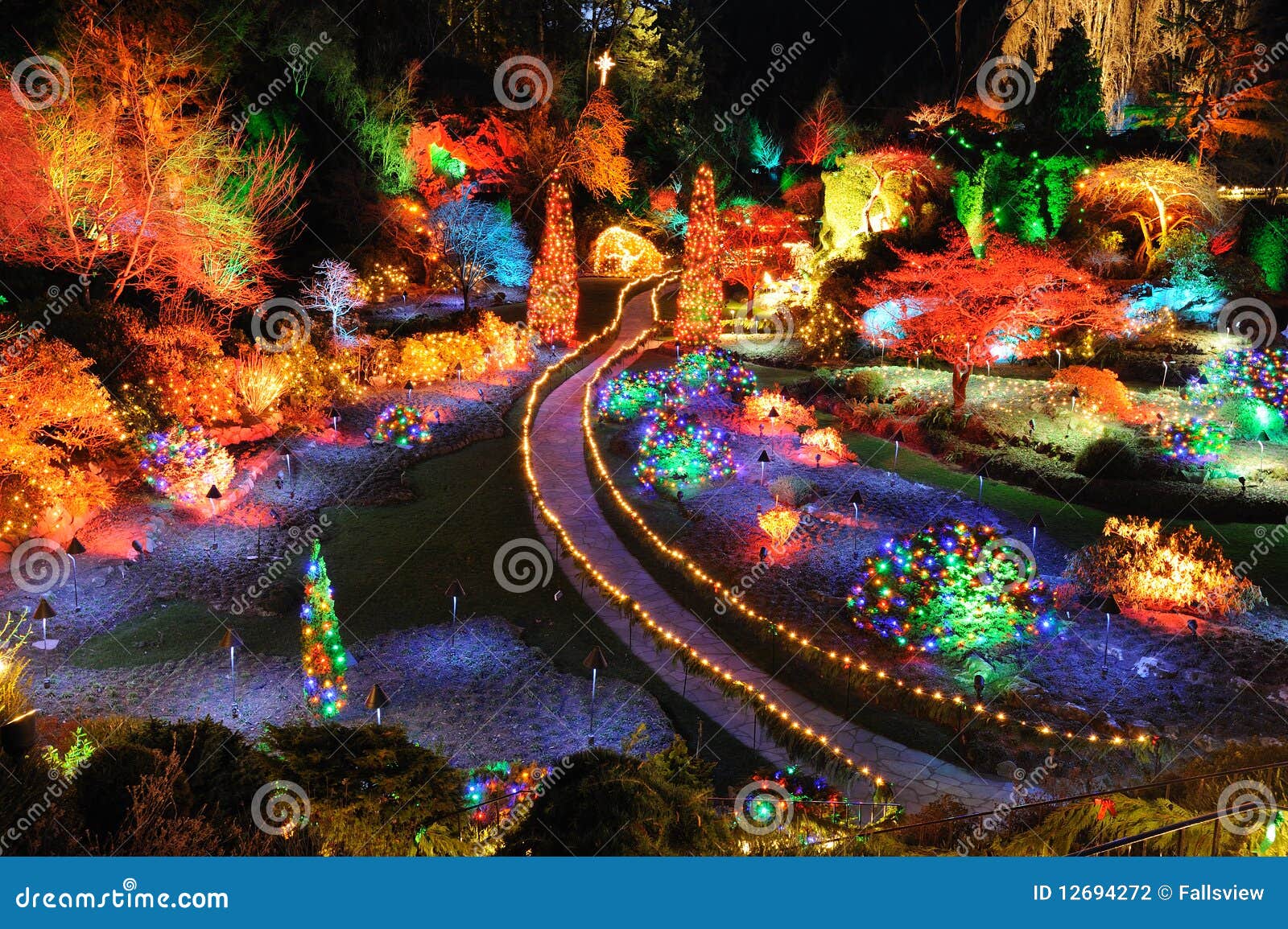 Garden christmas lighting stock photo. Image of columbia - 12694272