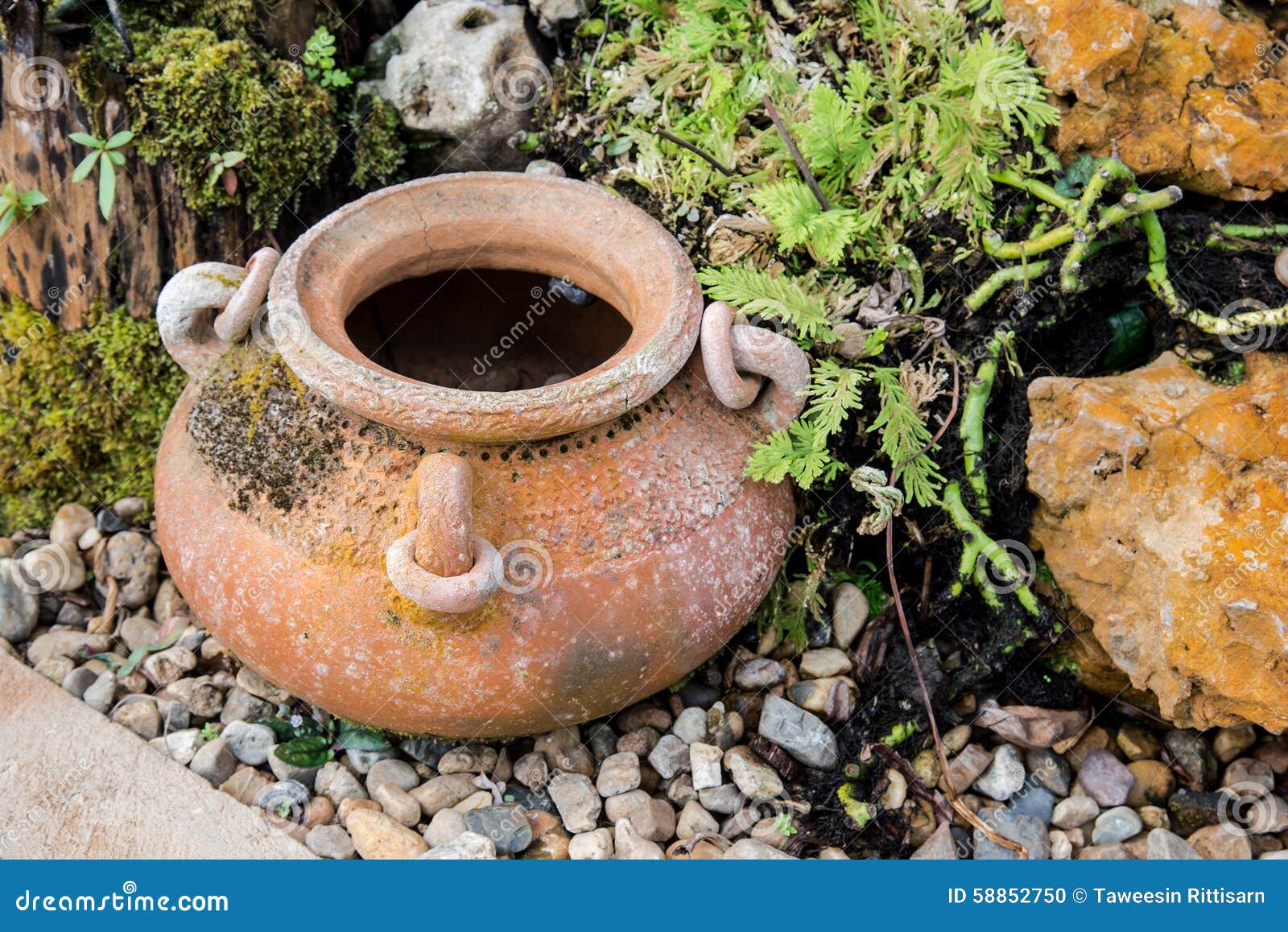 Garden Decoration by Pottery Jar, Pottery Pitcher Stock Photo Image
